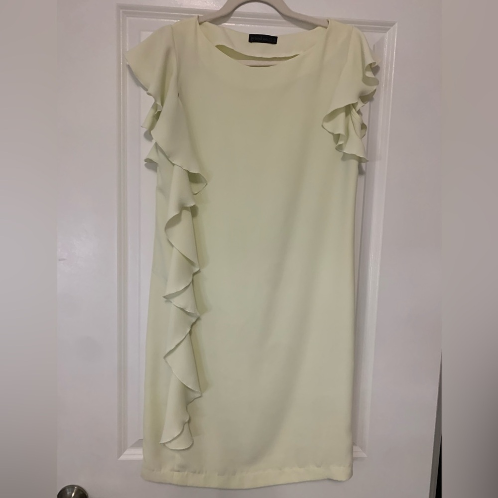 Elegant light green/ lemon/mint Ruffle-Trim Shift Dress.